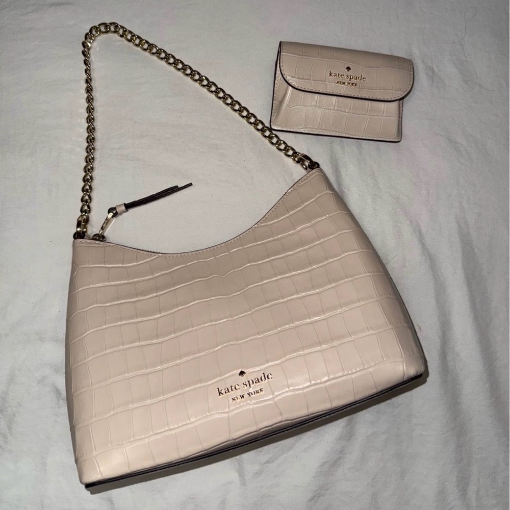Kate Spade Beige Croc-Embossed Shoulder Bag and Wallet
